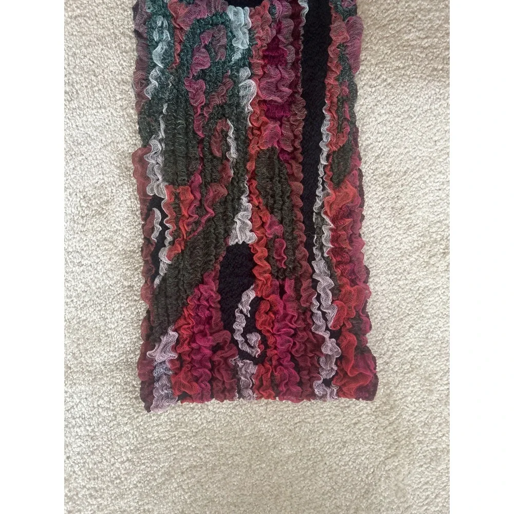Handmade Ruffle Knit Scarf Multi Color Textured Fringe Viscose Blend 82x13